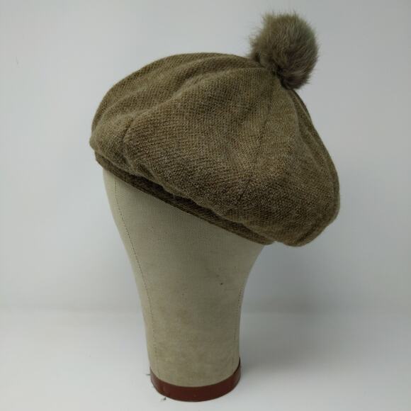 C.C. Exclusives Wool Blend Pom Pom Hat Brown Quilted Liner Logo - Picture 5 of 10